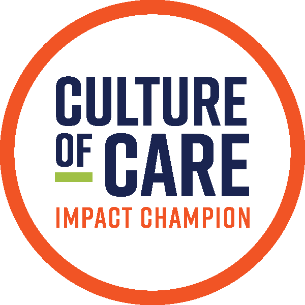 A circle with the words " culture of care impact champion ".